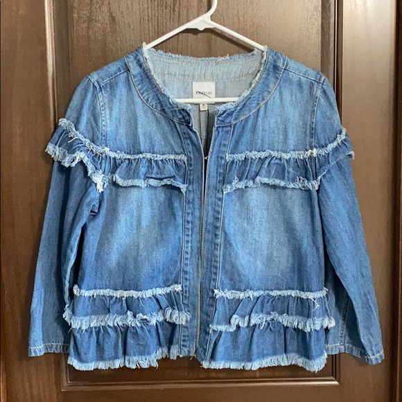 Kensie Jeans Ruffled Jean Jacket NWT - Picture 2 of 6
